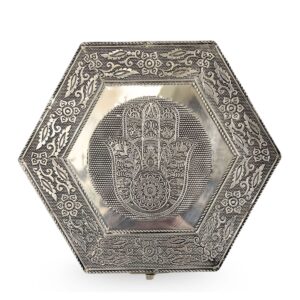 Caja Decorativa Mano de Fátima Hexagonal – 18 x 18 x 6 cm